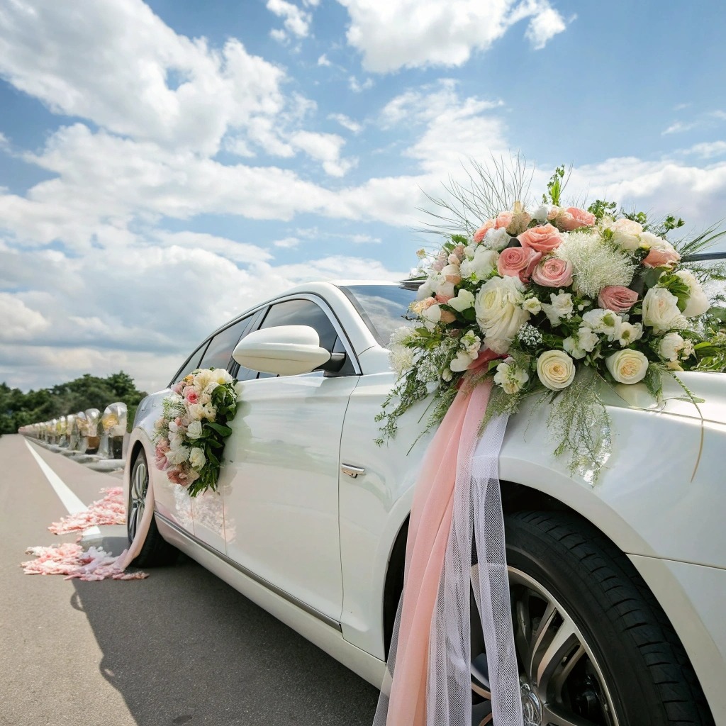 Decorated wedding car